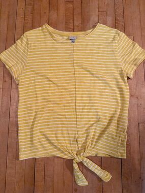 a new day Yellow & White Striped Tie-Front Short Sleeve Tee